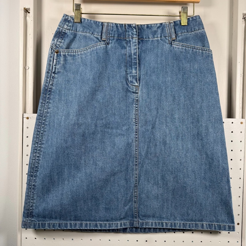 Talbots Petites A-Line Skirt Women's Blue Denim Pockets Zip Fly Classic Y2K -‎ 8